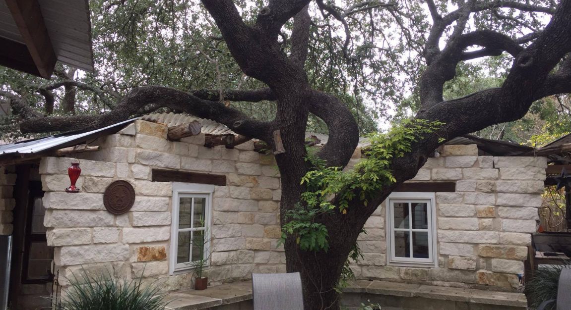 Texas limestone stone masonry work with new windows